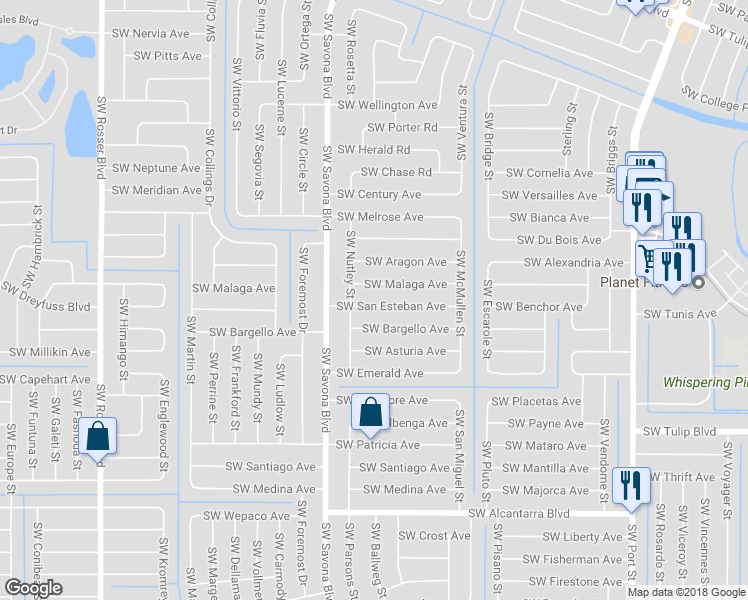 map of restaurants, bars, coffee shops, grocery stores, and more near 1257 Southwest San Esteban Avenue in Port St. Lucie