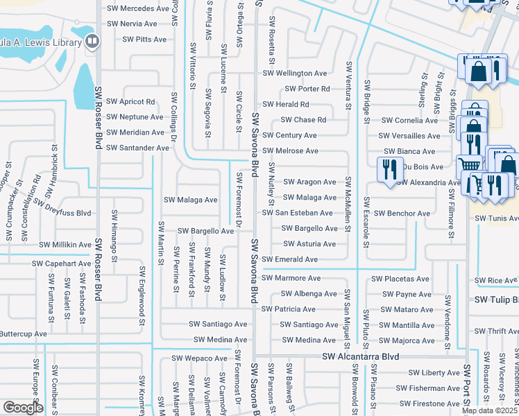 map of restaurants, bars, coffee shops, grocery stores, and more near 1277 Southwest San Esteban Avenue in Port St. Lucie