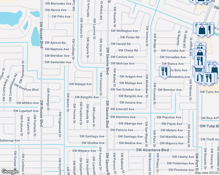 map of restaurants, bars, coffee shops, grocery stores, and more near 1277 Southwest San Esteban Avenue in Port St. Lucie