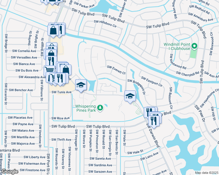 map of restaurants, bars, coffee shops, grocery stores, and more near 680 Southwest Veronica Avenue in Port St. Lucie