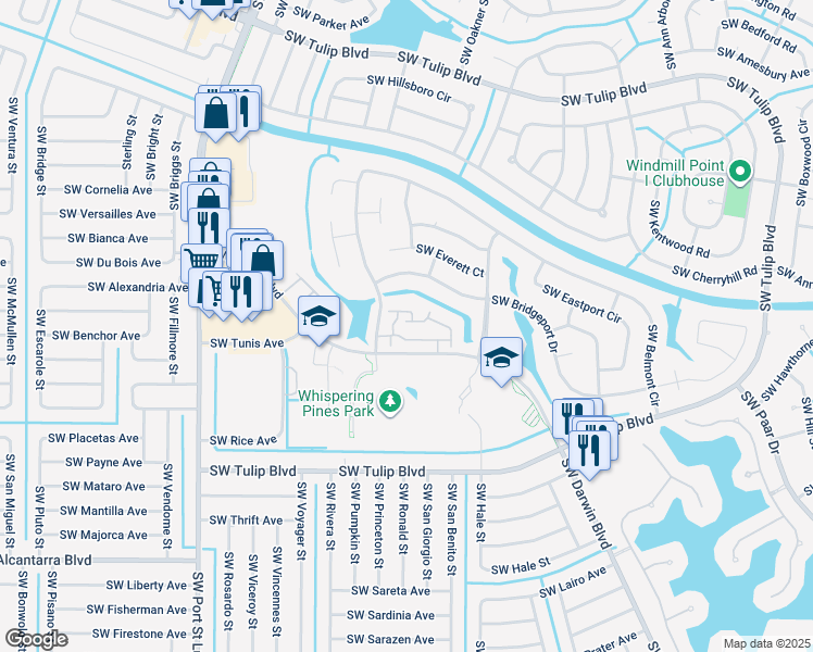 map of restaurants, bars, coffee shops, grocery stores, and more near 680 Southwest Veronica Avenue in Port St. Lucie