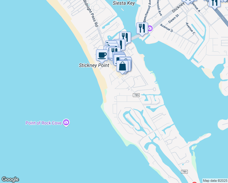 map of restaurants, bars, coffee shops, grocery stores, and more near 6744 Sarasea Circle in Sarasota