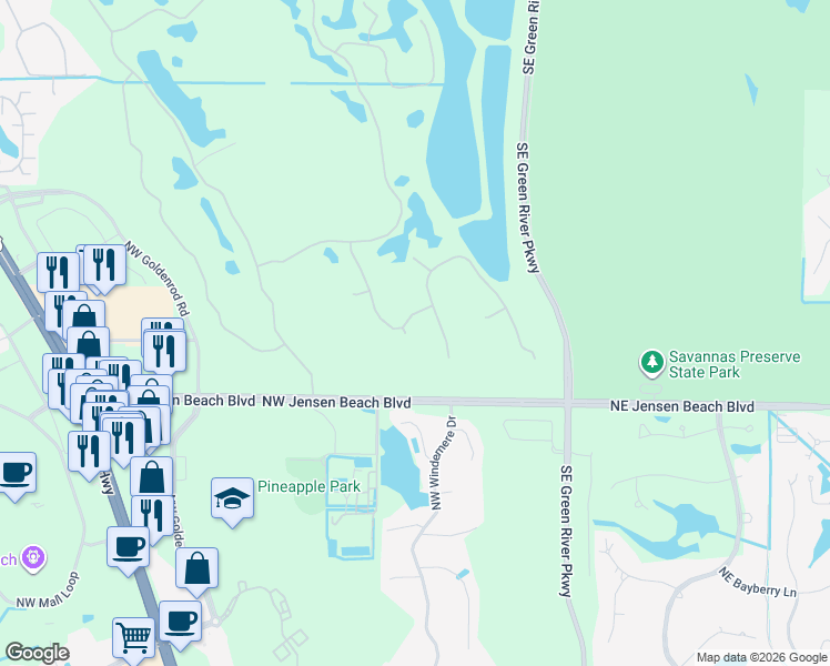 map of restaurants, bars, coffee shops, grocery stores, and more near 3497 Northwest Oak Glen Drive in Jensen Beach