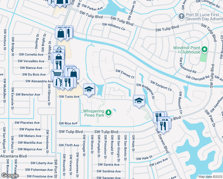 map of restaurants, bars, coffee shops, grocery stores, and more near 680 Southwest Veronica Avenue in Port St. Lucie