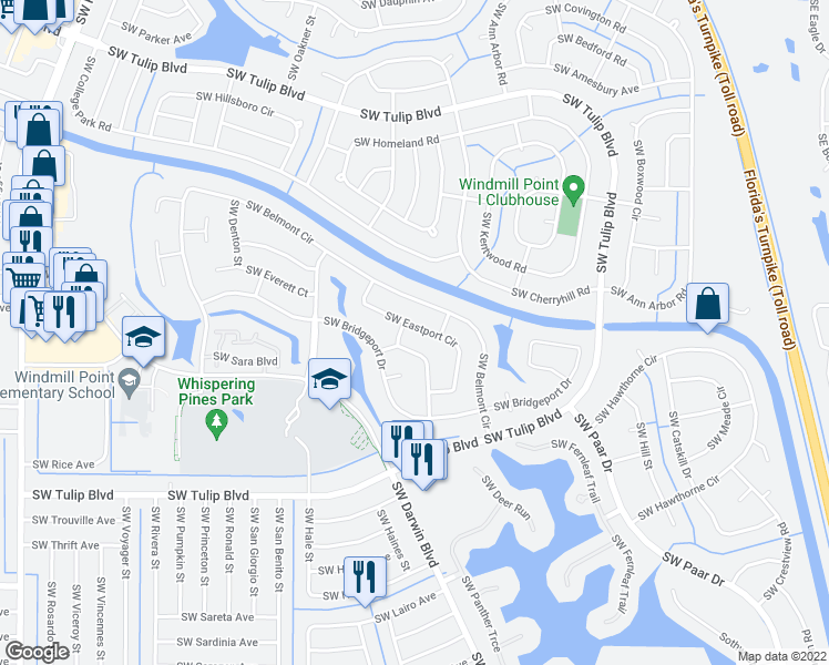 map of restaurants, bars, coffee shops, grocery stores, and more near 3241 Southwest Ronlea Court in Port St. Lucie