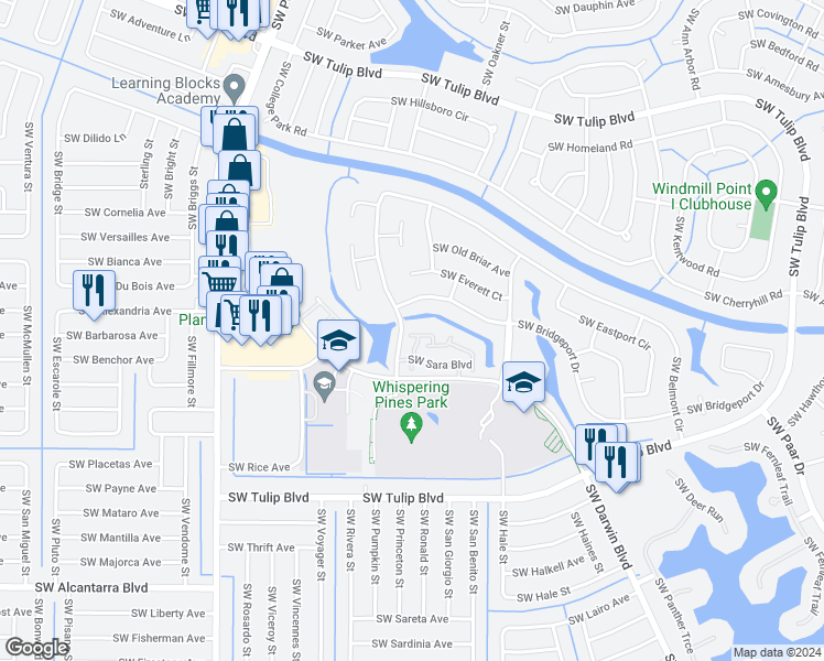 map of restaurants, bars, coffee shops, grocery stores, and more near 781 Southwest Claudia Avenue in Port St. Lucie