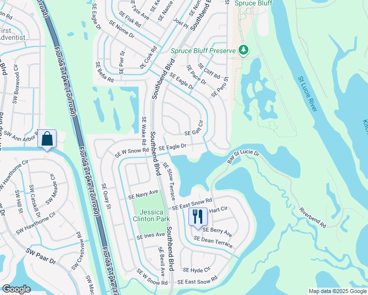 map of restaurants, bars, coffee shops, grocery stores, and more near 2894 Southeast Eagle Drive in Port St. Lucie