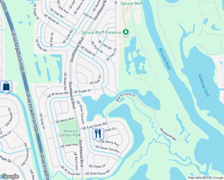 map of restaurants, bars, coffee shops, grocery stores, and more near 501 Southeast Kyle Road in Port St. Lucie
