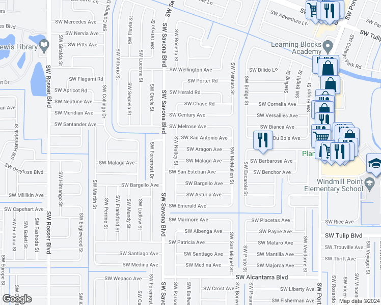 map of restaurants, bars, coffee shops, grocery stores, and more near 1254 Southwest Aragon Avenue in Port St. Lucie
