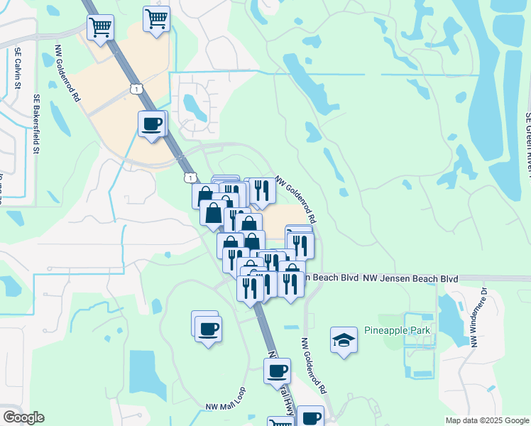 map of restaurants, bars, coffee shops, grocery stores, and more near 3507 Northwest Federal Highway in Jensen Beach