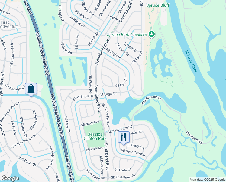 map of restaurants, bars, coffee shops, grocery stores, and more near 2894 Southeast Eagle Drive in Port St. Lucie