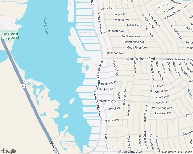 map of restaurants, bars, coffee shops, grocery stores, and more near 411 Sun N Lakes Boulevard in Lake Placid