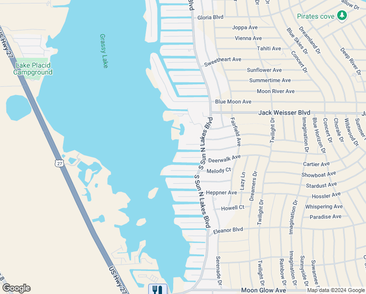 map of restaurants, bars, coffee shops, grocery stores, and more near 122 Rhapsody Court in Lake Placid