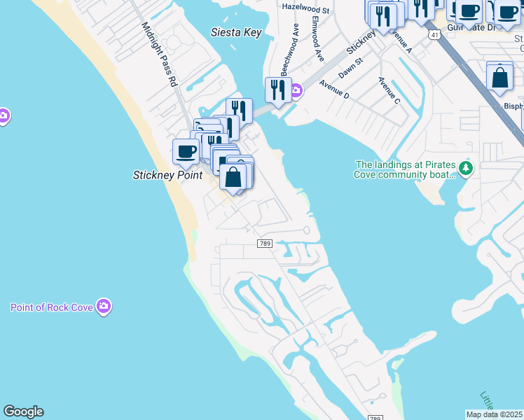map of restaurants, bars, coffee shops, grocery stores, and more near 113 Vista Hermosa Circle in Sarasota