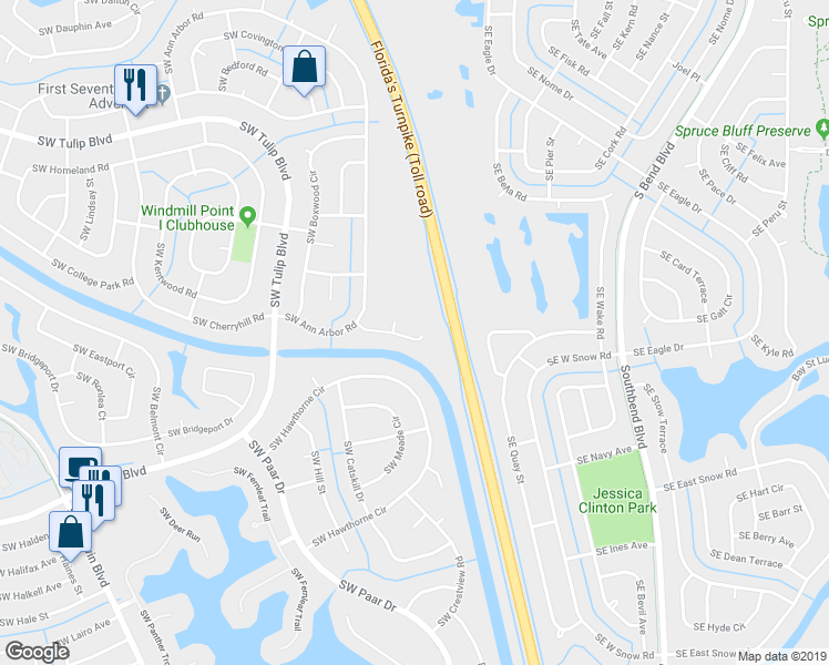 map of restaurants, bars, coffee shops, grocery stores, and more near 161 Southwest Andover Court in Port St. Lucie