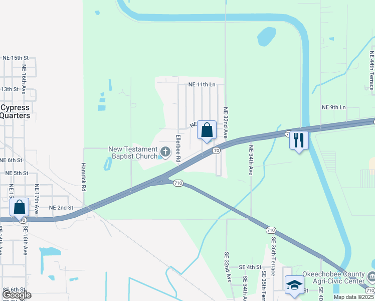 map of restaurants, bars, coffee shops, grocery stores, and more near 587 Northeast 29th Avenue in Okeechobee