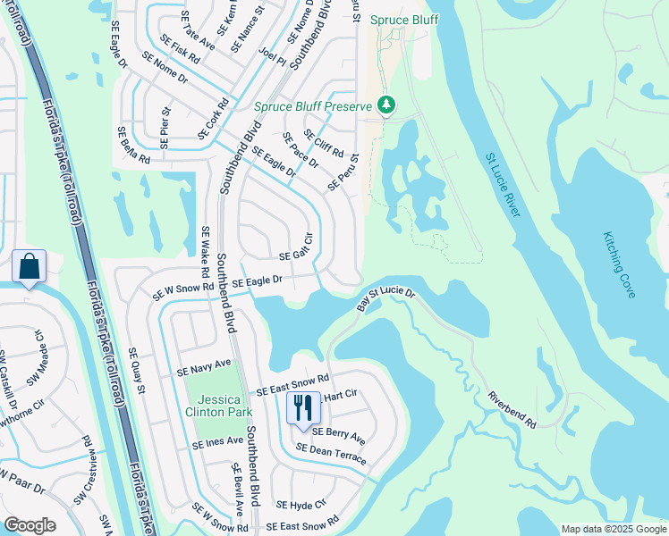 map of restaurants, bars, coffee shops, grocery stores, and more near 501 Southeast Kyle Road in Port St. Lucie