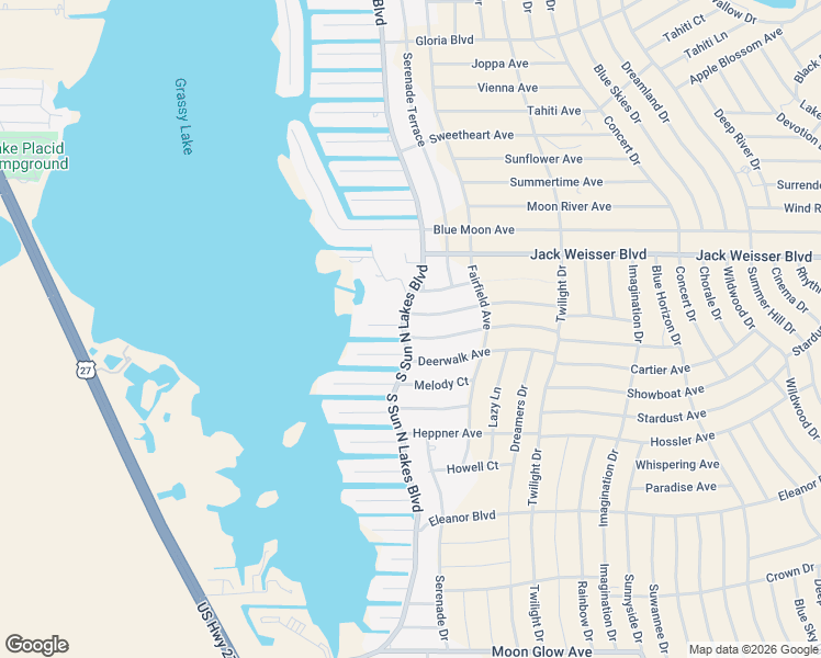 map of restaurants, bars, coffee shops, grocery stores, and more near 411 South Sun North Lakes Boulevard in Lake Placid