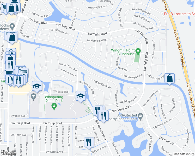 map of restaurants, bars, coffee shops, grocery stores, and more near 450 Southwest Belmont Circle in Port Saint Lucie