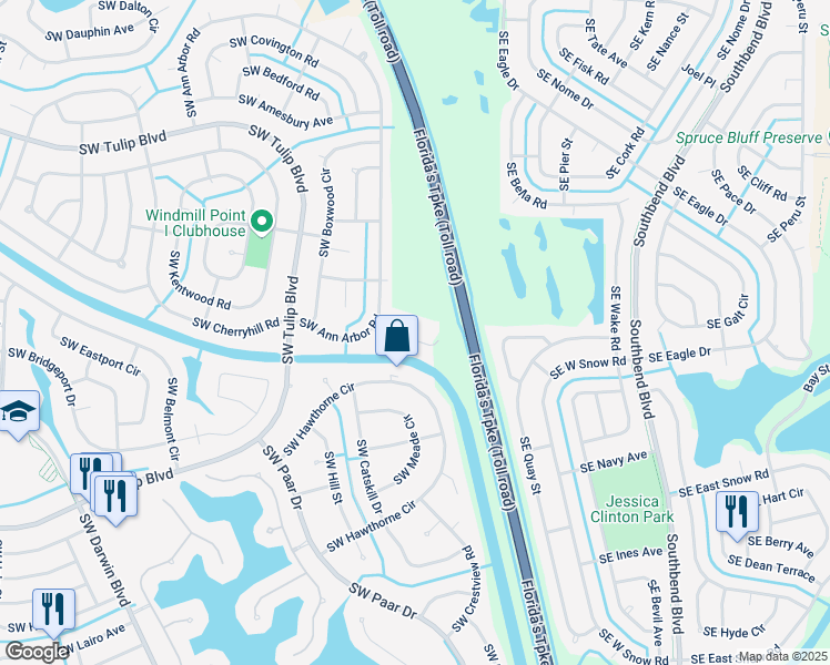 map of restaurants, bars, coffee shops, grocery stores, and more near 3105 Southwest Willig Street in Port St. Lucie