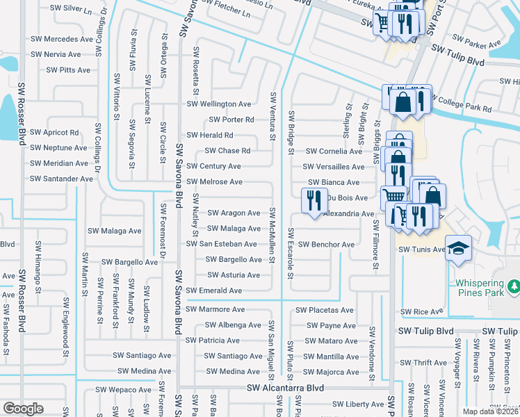 map of restaurants, bars, coffee shops, grocery stores, and more near 1209 Southwest Aragon Avenue in Port St. Lucie