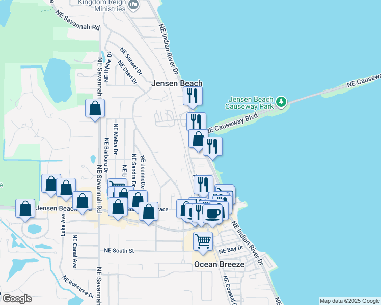 map of restaurants, bars, coffee shops, grocery stores, and more near 3651 Northeast Pineapple Avenue in Jensen Beach