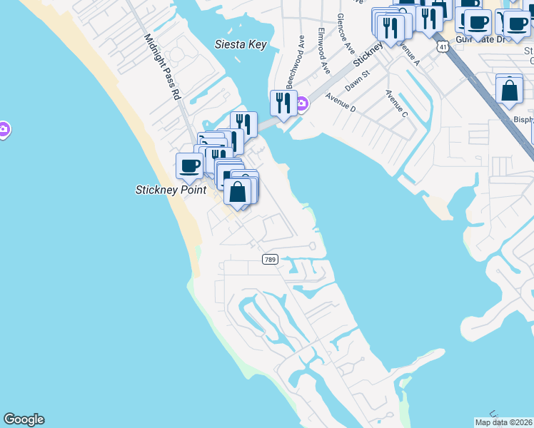 map of restaurants, bars, coffee shops, grocery stores, and more near 113 Vista Hermosa Circle in Sarasota