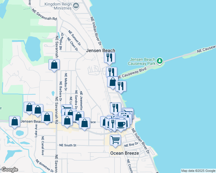 map of restaurants, bars, coffee shops, grocery stores, and more near 3651 Northeast Pineapple Avenue in Jensen Beach