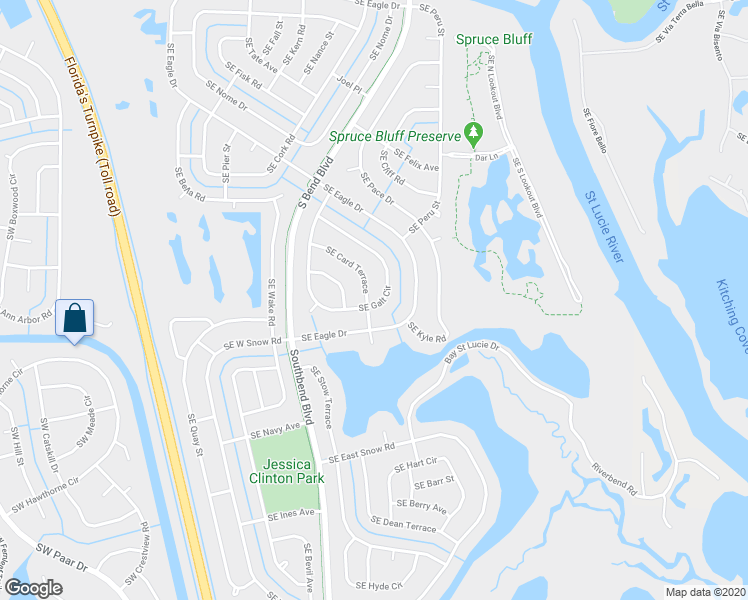 map of restaurants, bars, coffee shops, grocery stores, and more near 3105 Southeast Card Terrace in Port Saint Lucie