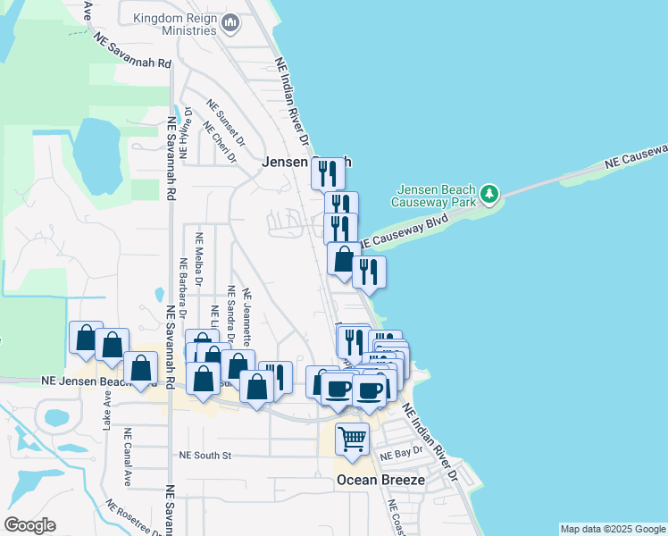 map of restaurants, bars, coffee shops, grocery stores, and more near 3701 Northeast Renar Avenue in Jensen Beach