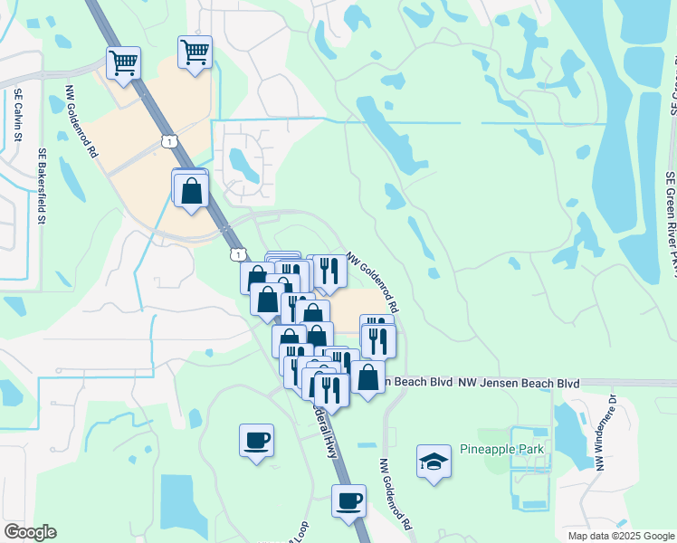 map of restaurants, bars, coffee shops, grocery stores, and more near 3507 Northwest Federal Highway in Jensen Beach