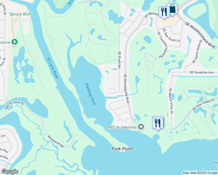 map of restaurants, bars, coffee shops, grocery stores, and more near Southeast Pruitt Road in Port St. Lucie