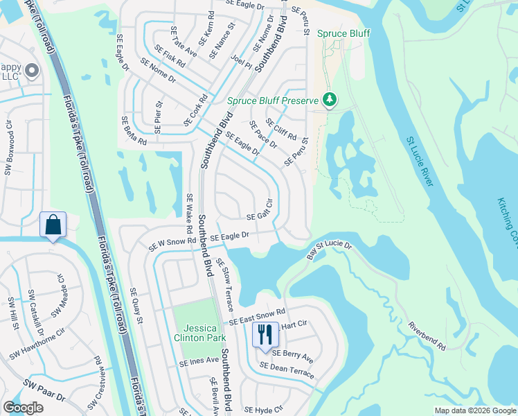 map of restaurants, bars, coffee shops, grocery stores, and more near 3072 Southeast Galt Circle in Port St. Lucie