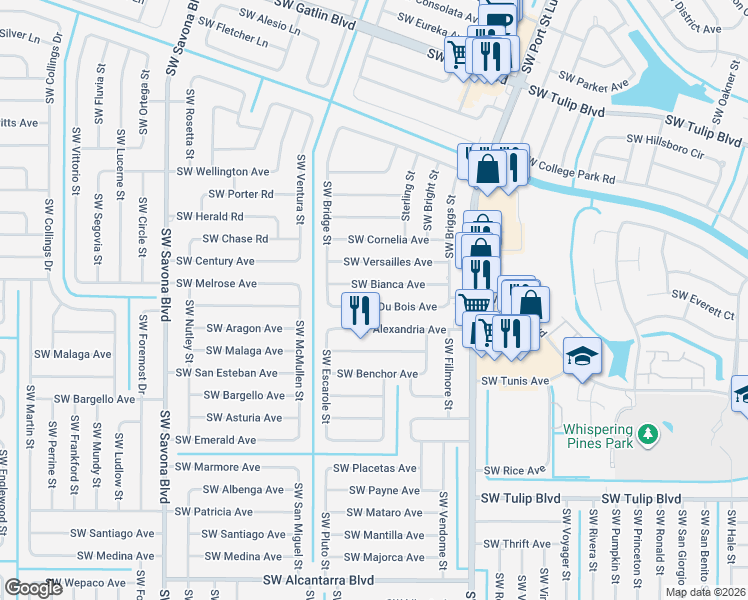 map of restaurants, bars, coffee shops, grocery stores, and more near 1058 Southwest Bianca Avenue in Port St. Lucie