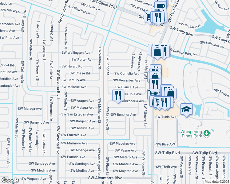 map of restaurants, bars, coffee shops, grocery stores, and more near 1102 Southwest Bianca Avenue in Port St. Lucie