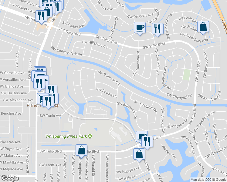 map of restaurants, bars, coffee shops, grocery stores, and more near 610 Southwest Old Briar Avenue in Port Saint Lucie