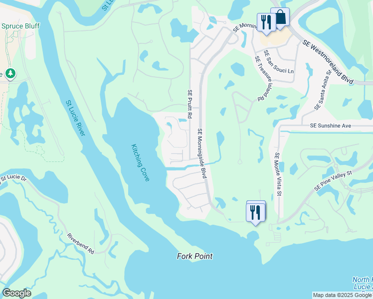 map of restaurants, bars, coffee shops, grocery stores, and more near 3151 Southeast Pruitt Road in Port St. Lucie