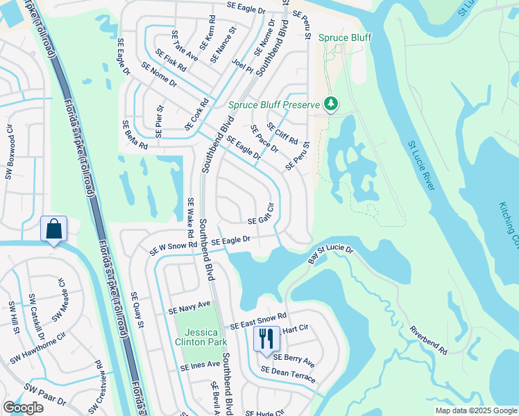 map of restaurants, bars, coffee shops, grocery stores, and more near 3109 Southeast Card Terrace in Port St. Lucie