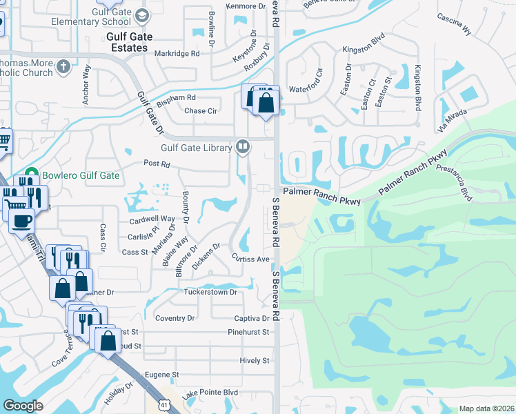map of restaurants, bars, coffee shops, grocery stores, and more near 7203 Curtiss Avenue in Sarasota