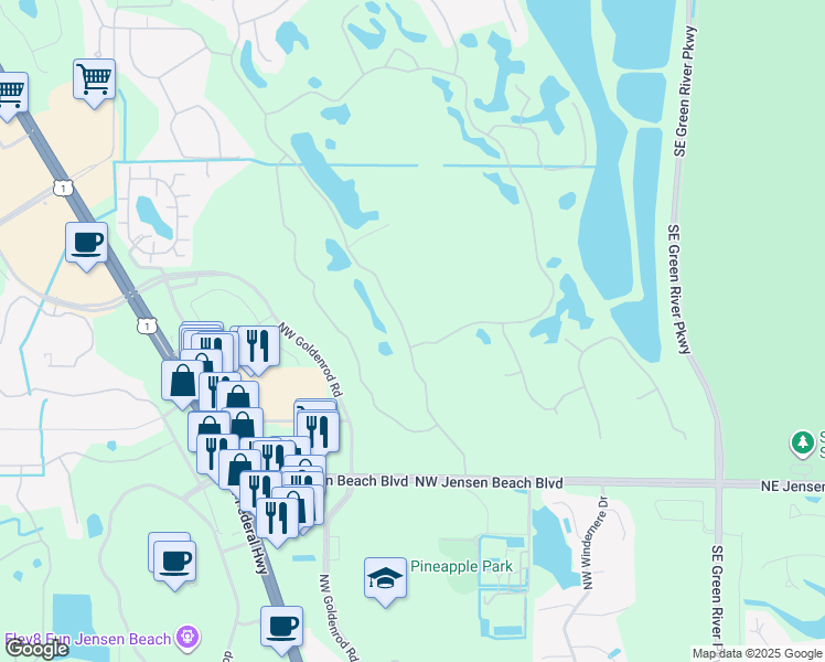 map of restaurants, bars, coffee shops, grocery stores, and more near 3679 Northwest Royal Oak Drive in Jensen Beach