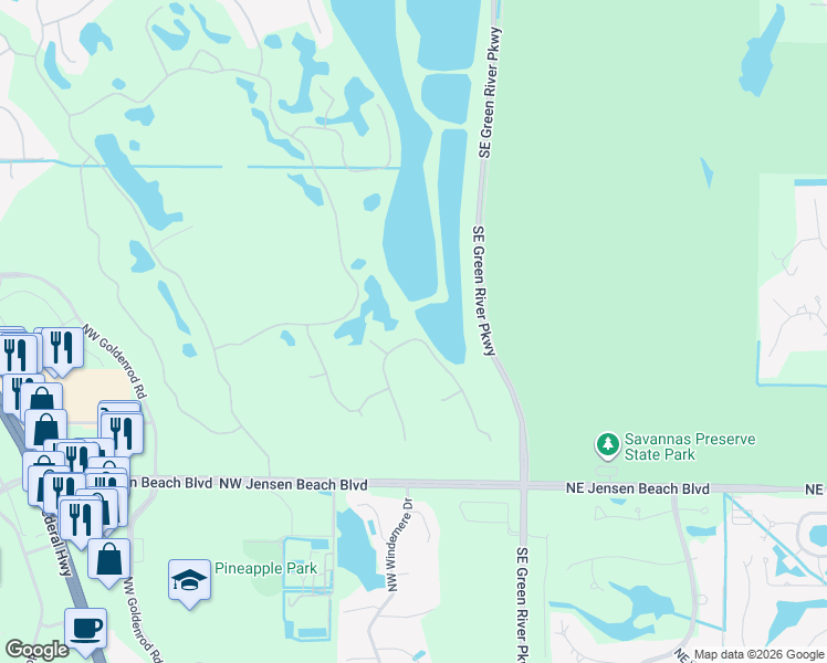 map of restaurants, bars, coffee shops, grocery stores, and more near 3806 Northwest Deer Oak Drive in Jensen Beach