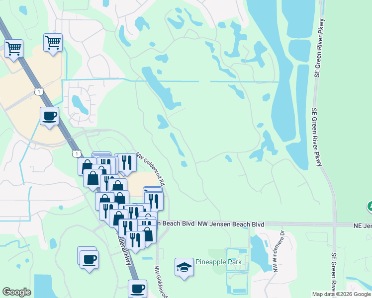 map of restaurants, bars, coffee shops, grocery stores, and more near 3730 Northwest Royal Oak Drive in Jensen Beach