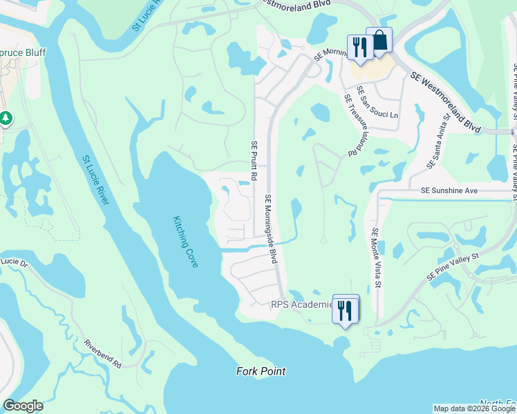 map of restaurants, bars, coffee shops, grocery stores, and more near 3151 Southeast Pruitt Road in Port St. Lucie