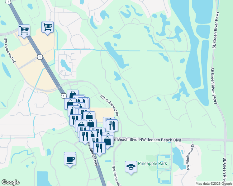 map of restaurants, bars, coffee shops, grocery stores, and more near 3731 Northwest Willow Creek Drive in Jensen Beach