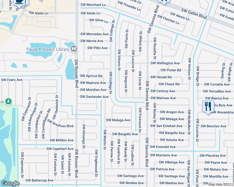 map of restaurants, bars, coffee shops, grocery stores, and more near 3062 Southwest Vittorio Street in Port St. Lucie