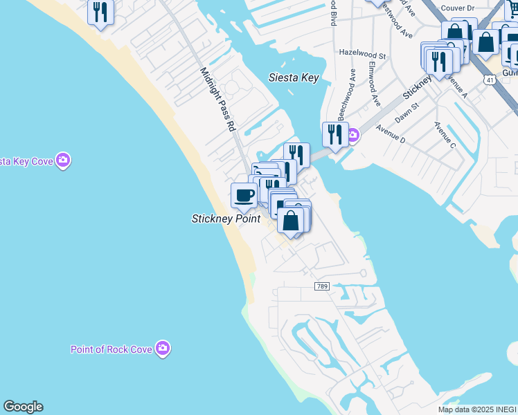 map of restaurants, bars, coffee shops, grocery stores, and more near in Siesta Key