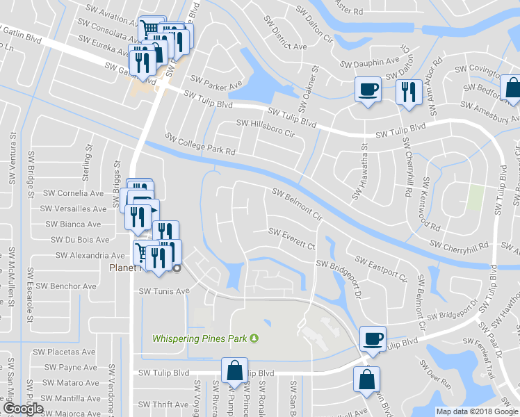 map of restaurants, bars, coffee shops, grocery stores, and more near 3050 Southwest Denton Street in Port Saint Lucie