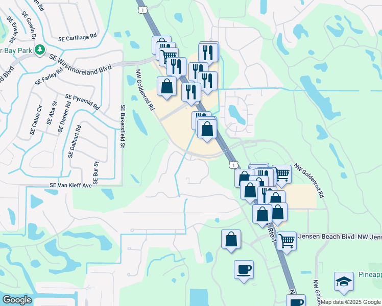 map of restaurants, bars, coffee shops, grocery stores, and more near 3958 Northwest Goldenrod Road in Jensen Beach