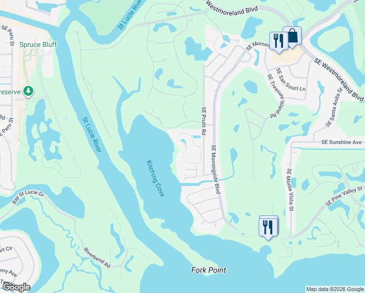 map of restaurants, bars, coffee shops, grocery stores, and more near 3100 Southeast Pruitt Road in Port St. Lucie