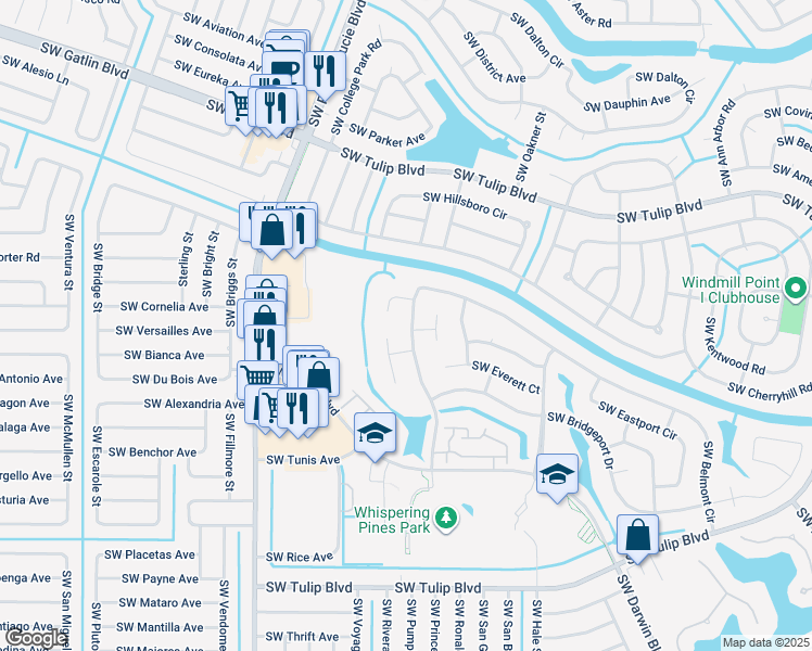 map of restaurants, bars, coffee shops, grocery stores, and more near 779 Southwest Belmont Circle in Port St. Lucie